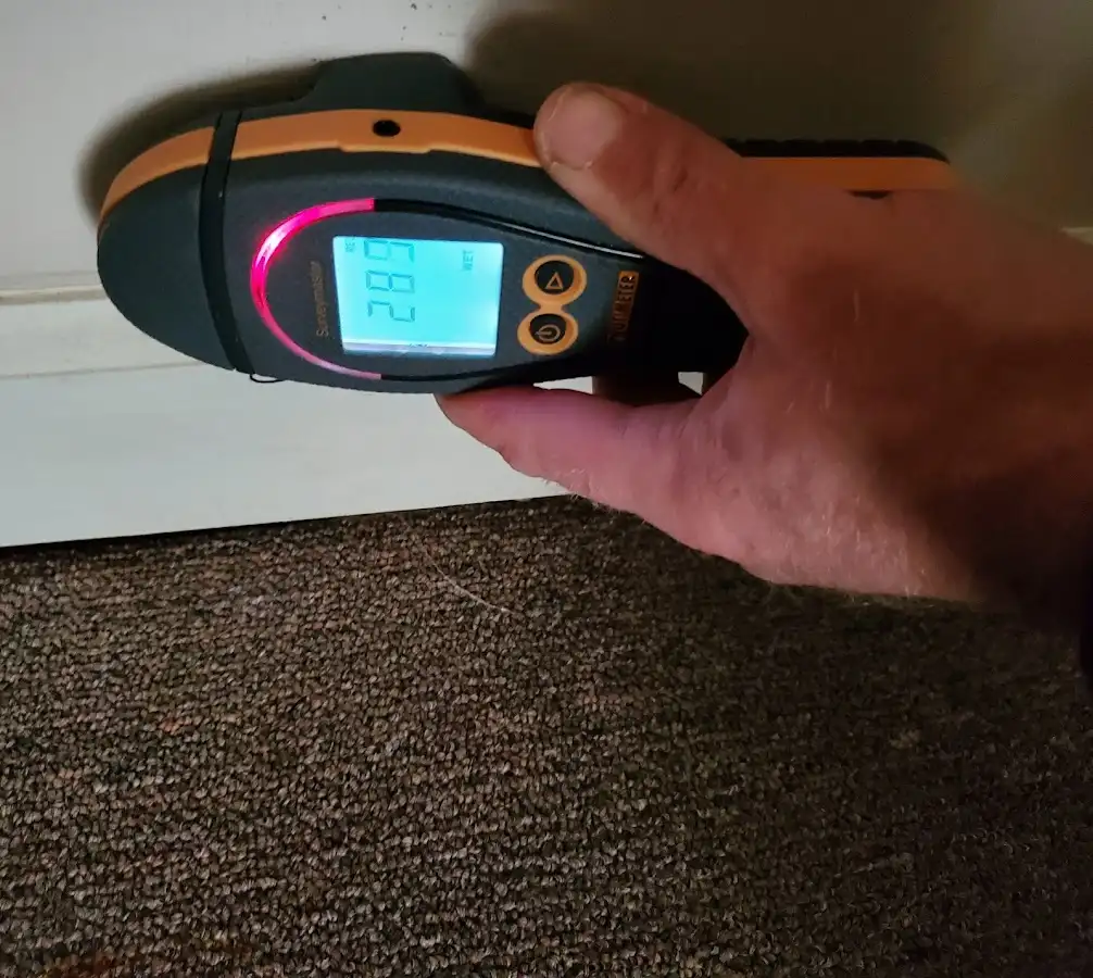Moisture detection at baseboard during Sewage Cleanup & Sanitation in Cleveland Heights